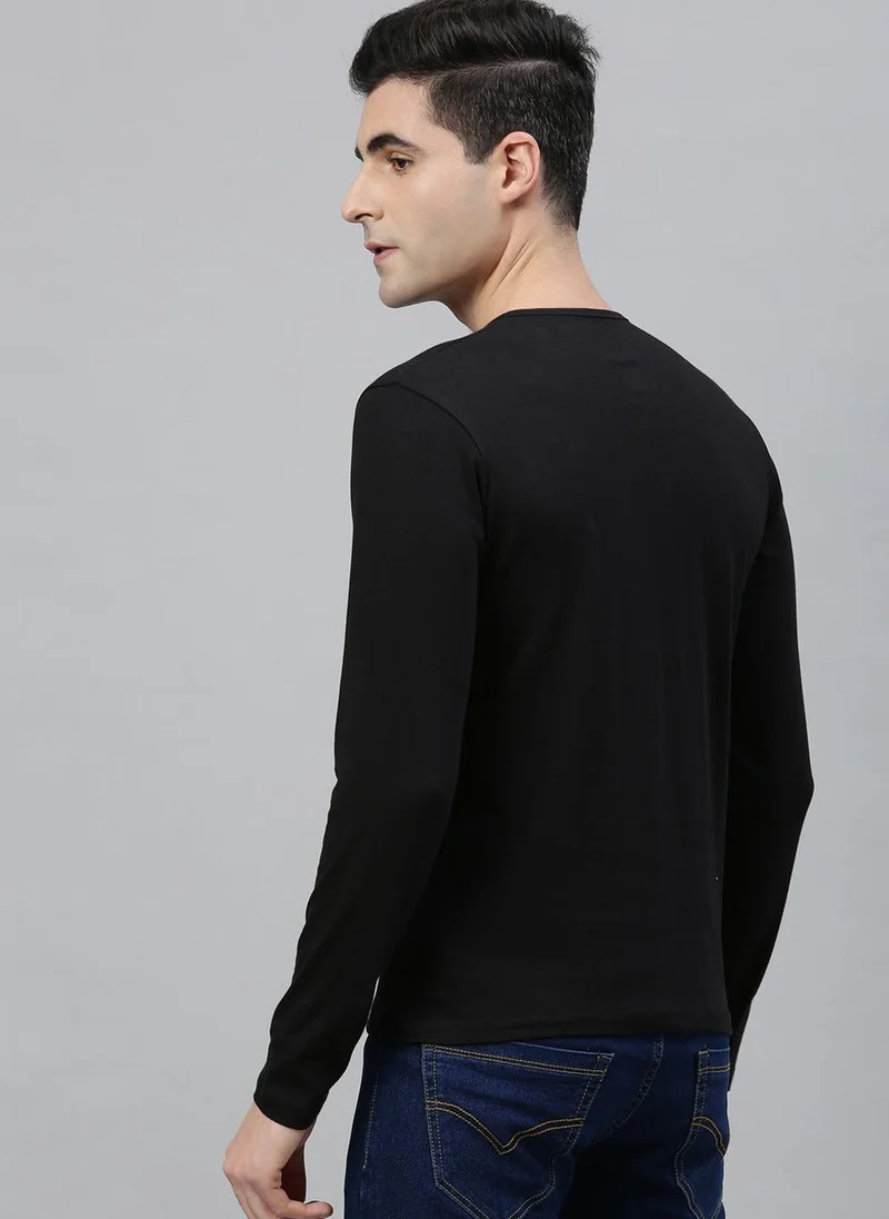 Urbano Fashion  Urbano Fashion Men's Black Solid Henley Neck Slim Fit Cotton T-Shirt for Men | Best Price UAE